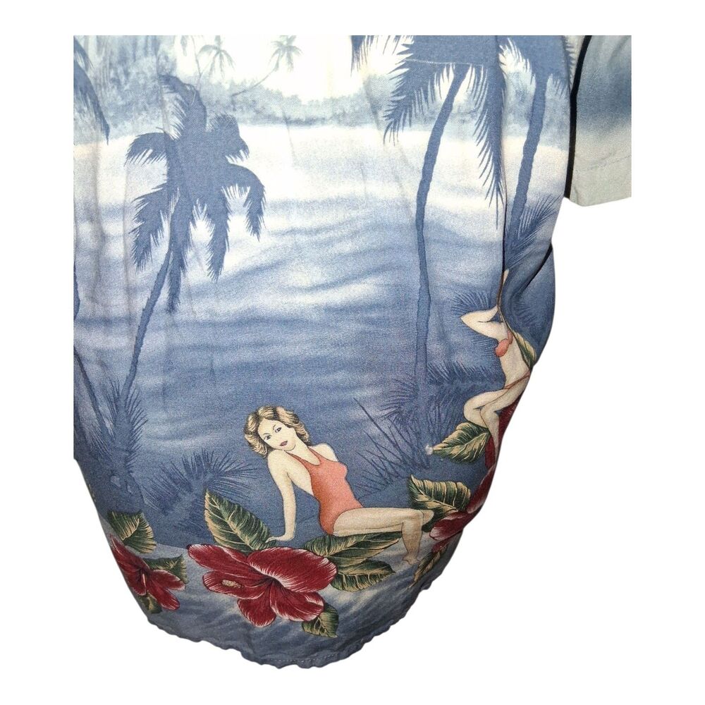Croft & Barrow Mens Large Hawaiian Shirt Pinup Girl Tropical Floral Palm - Picture 4 of 10